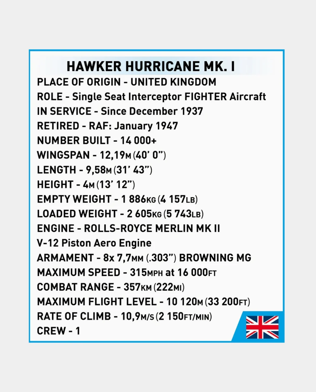 COBI Hawker Hurricane Brick Set - Image 7