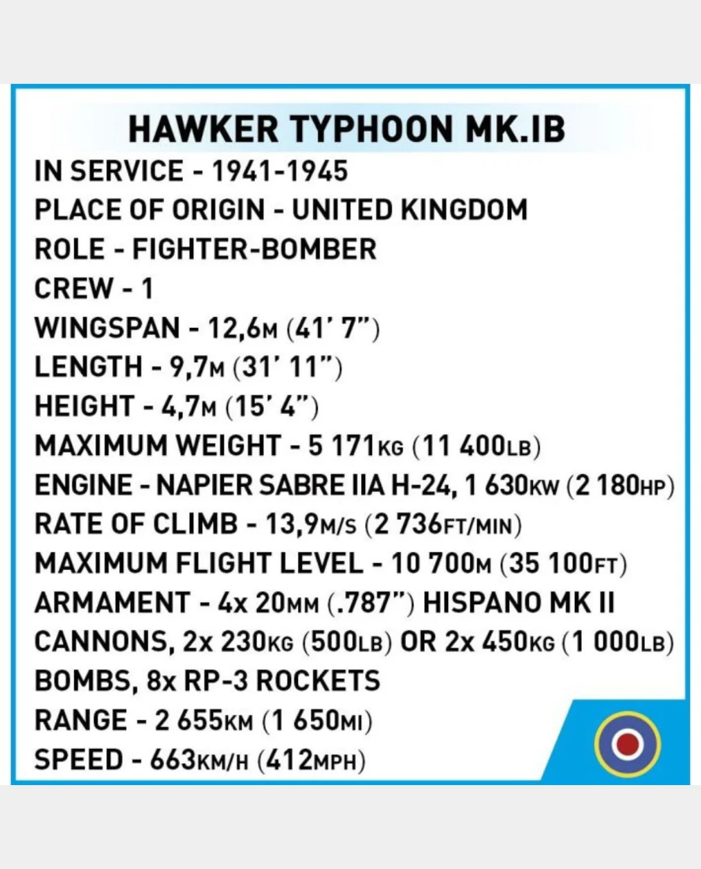 COBI Hawker Typhoon Brick Set - Image 6