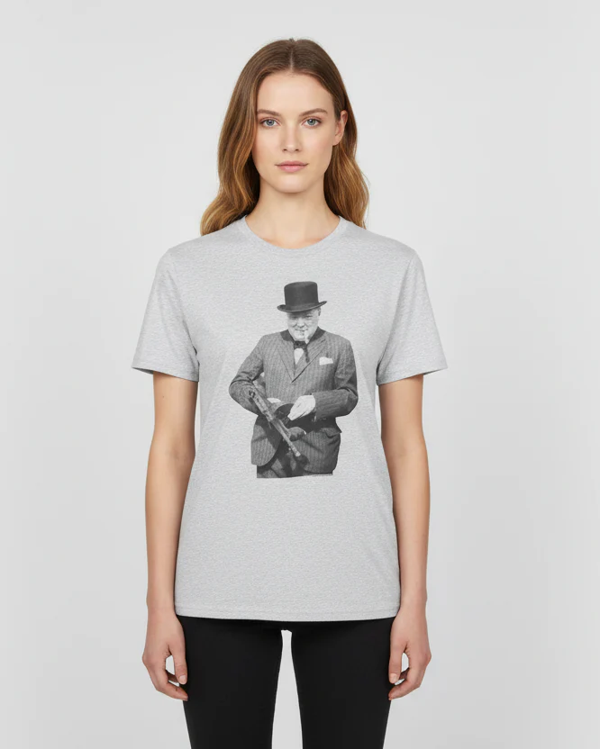 Grey Marl Churchill Tommy Gun T-shirt - Image 3